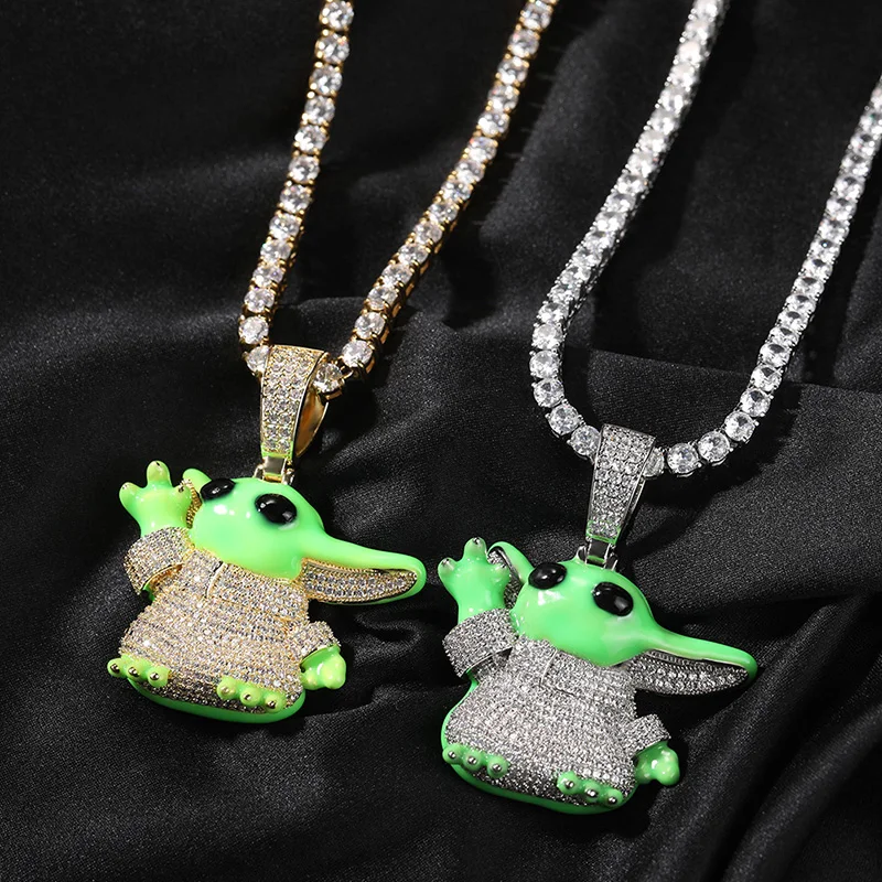 Hip Hop 5A+ CZ Stone Bling Iced Out Luminous Cartoon Anime Character Pendants Necklaces for Men Rapper Jewelry Drop Shipping