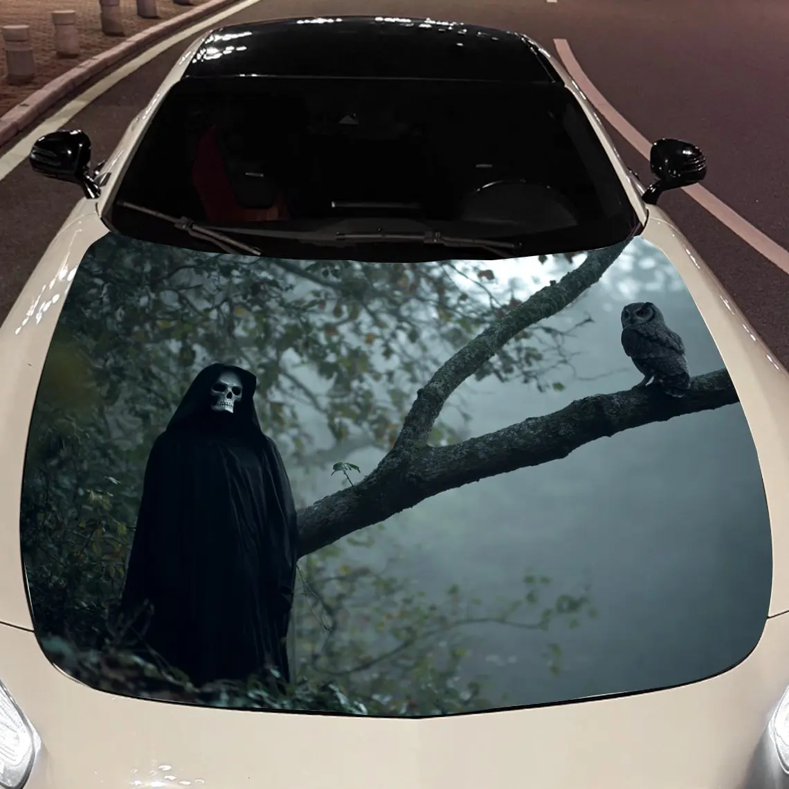 Car Decals Figure in Black Robe and Raven by Tree Car Hood Sticker, Waterproof Self - Adhesive Vinyl Graphics Decals, Decorative
