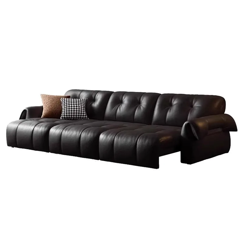 

Italian minimalist multi-functional electric leather sofa antique retractable straight row leather sofa bed in living room