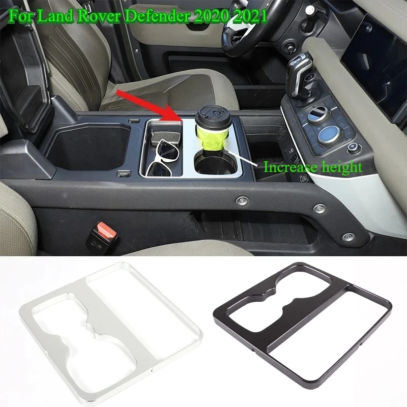 

For Land Rover Defender 2020 2021 Front Seat Water Cup Holder Panel Cover Trim Sticker Aluminum alloy Interior Accessories 1pcs