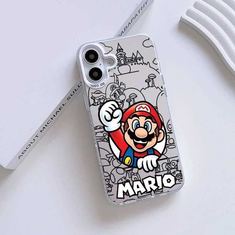 Anime Super M-Mario Cartoon For Apple iPhone 16 15 14 13 12 11 XR XS X Pro Max Plus Colorful Silver Phone Case Soft Cover Funda