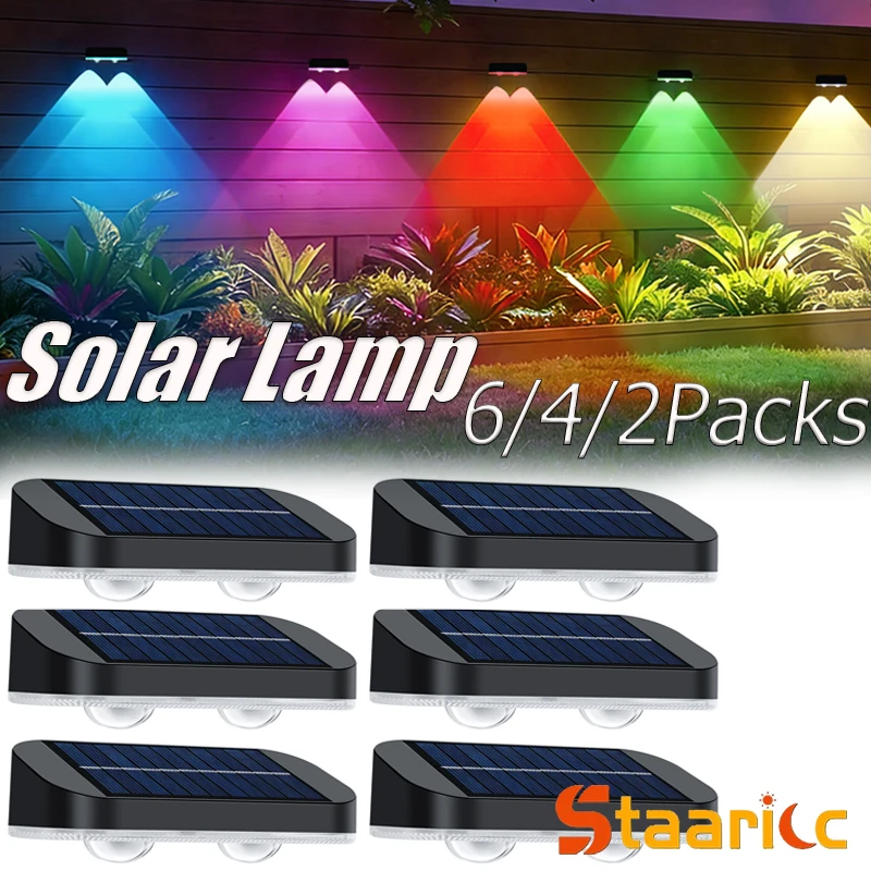 pacote-com-6-luzes-solares-de-parede-2-luzes-led-solares-para-cerca-luzes-solares-externas-a-prova-d'Agua-para-deck-luzes-de-parede-para-poste-de-cerca-quintal-e-caminho