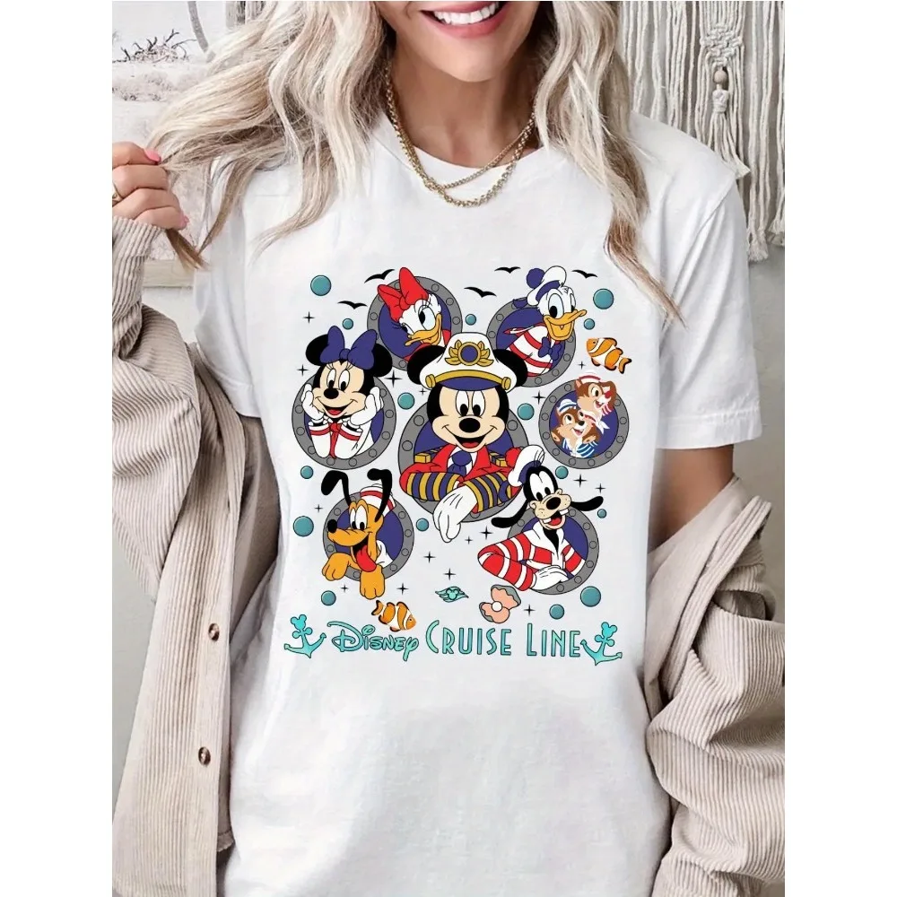 ديزني ديزني كروز الذكرى تي شيرت ميكي آند فريندز كروز قميص الشارع أزياء الرجال والنساء الصيف تي شيرتات قصيرة الاكمام