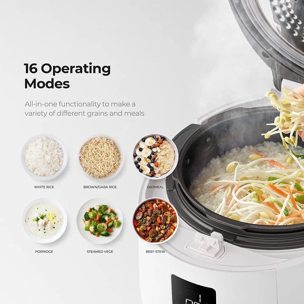 Twin Pressure Rice Cooker 16 Menu Options: White, Veggie, Porridge, & More, Fuzzy Logic Tech, Energy Saving, 10 Cups / 2.5 Qts.