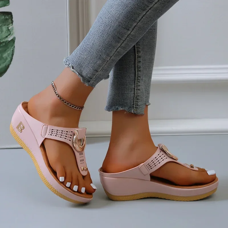 Women\'s Slippers 2024 Summer New Rome Wedges Causal Platform Beach Slippers Female Plus Size 43 Comfortable Ladies Slides