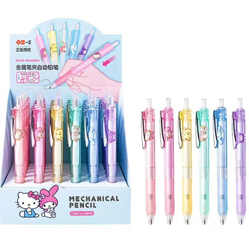 Cute  6Pcs Sanrio 0.5mm Mymelody Kuromi Cinnamoroll little twin star Automatic Pencil Kawaii Plastic Mechanical Pencils