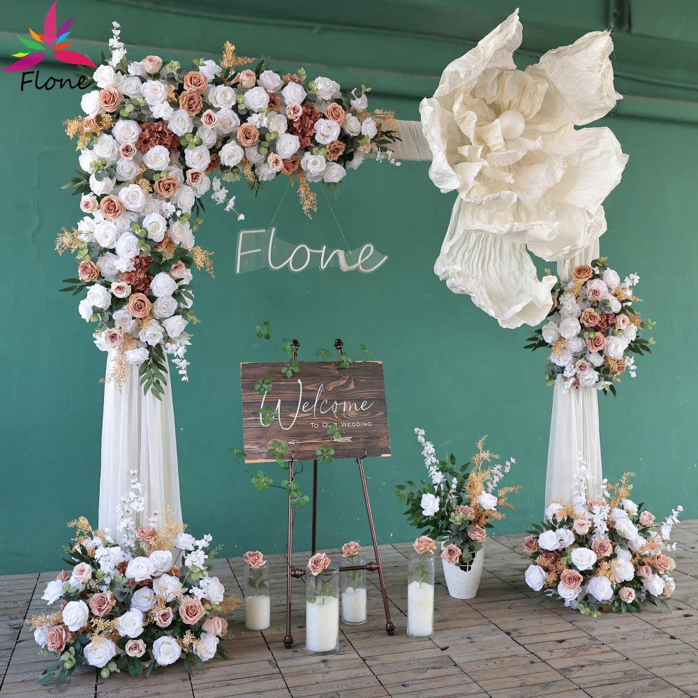 

Свадебные бело-коричневые треугольные искусственные цветы - изготовленные на заказ шелковые цветочные композиции для комнаты, арки, фона и декора вечеринки FL2880