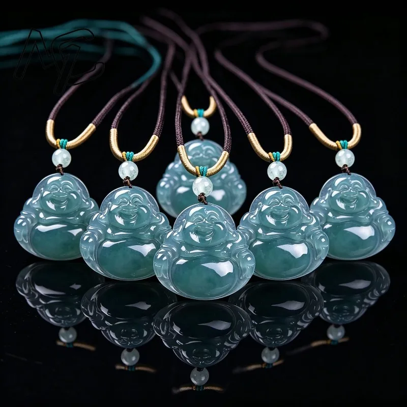 Real Natural Emerald Jade Blue Water Buddha Pendant Jadeite Necklace Fashion Jewelry Charm Designer Lucky Gifts Certificate view 4