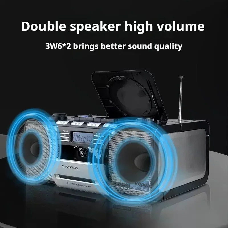 PANDA CD500 Portable Dual Speaker Stereo Repeating DVD Player Tape Recording CD Radio with Clock U Disk Music Player
