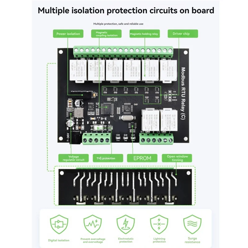 AAAEL-DIN-Rail 8-Channel Relay Module RS485 Magnetic Retention Relay Modbus RTU Protocol Multiple Isolation Protection Circuit
