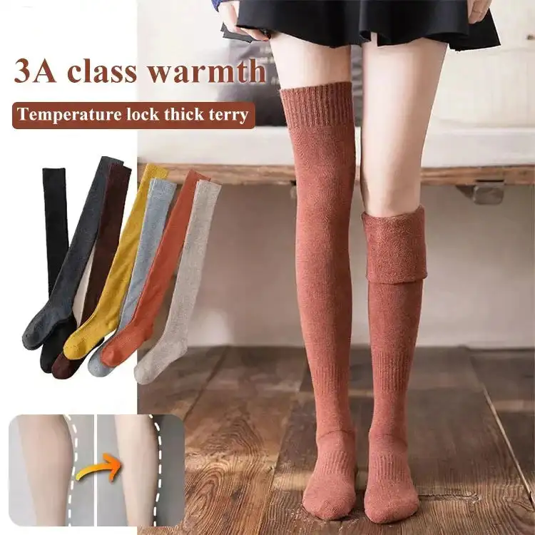 Warm Thigh High Socks Long Stockings Women's Socks Autumn Winter Thickened Knee Socks Polyester Cotton Terry Warm Thigh High