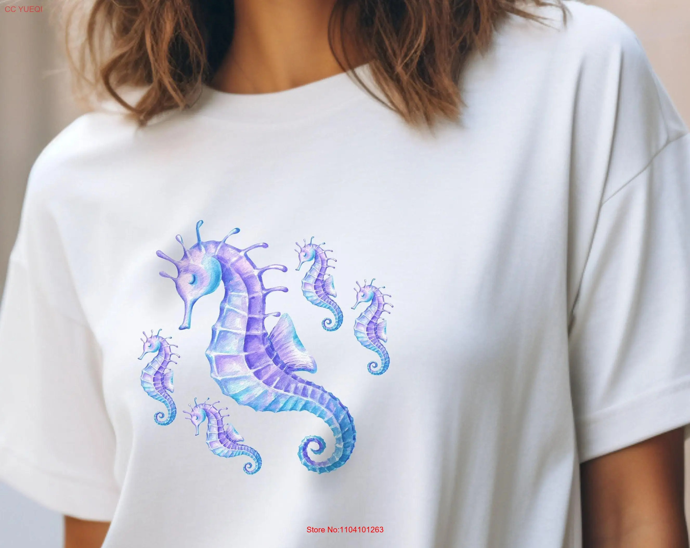 Sea Horses Beachy Vibes T Shirt Creatures Purple Horse Family Beach Ocean Lover Vacation long or short sleeves