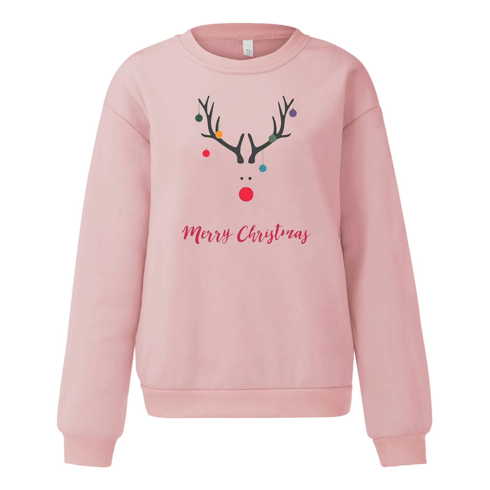 Solid Color Women Hoodies Oversize Christmas Elk Print Long Sleeve Print Sweatshirt Xmas Pullover Blouse Autumn Sweater Clothes