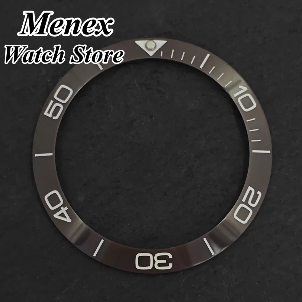 Ceramic Watch Bezel Insert, Grey Gray White Scale, 12H Luminous Triangle, 38mm Diver Watch Bezel Replacement Parts