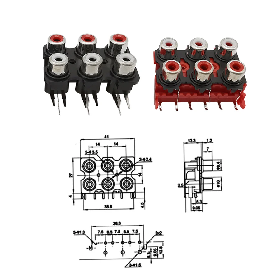 1/2/5Pcs 2Pin 4Pin 6Pin RCA Female Jack AV Stereo Audio Video Signal Input Plug Socket RCA Connector Red Black PCB Parts