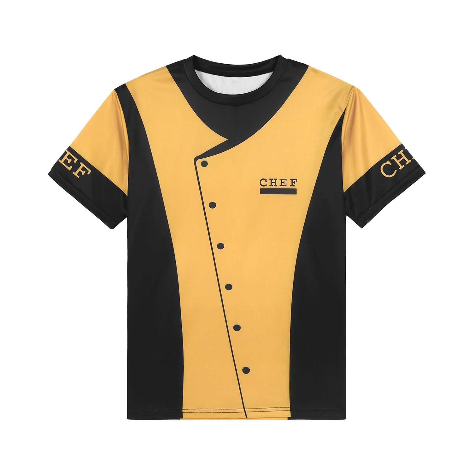 Camiseta de Chef para hombre, bloques de Color uniforme de trabajo creativo de con estampado, Tops de Chef, disfraz de cocina de restaurante, camiseta de manga corta