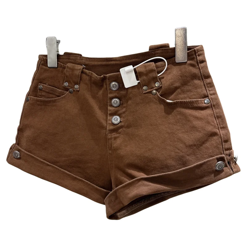 

Sweet Cool Short Jeans Women's Summer 2026 New Style Metal Buckle Flip Rivet Design Three-Fourths Length Casual Straight Leg ...
