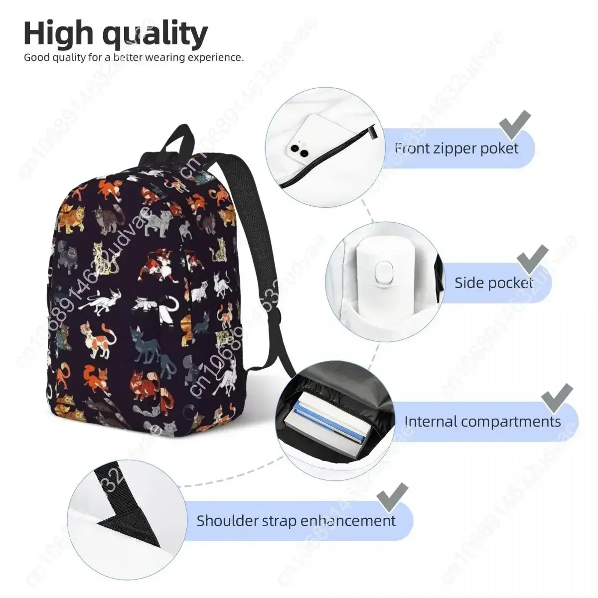 Custom Bag Warrior Cute Cats Lovers Backpack Boy Girl Kids Student School Bookbag Cool Canvas Daypack Preschool Kindergarten Bag