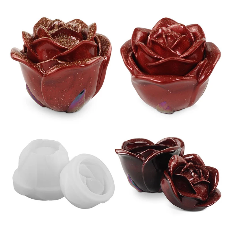 DIY Rose Storage Box Mirror Silicone Mold-Gypsum,Jewelry Jar Ornament,Epoxy Resin for Home Handicraft and Decoration Accessories