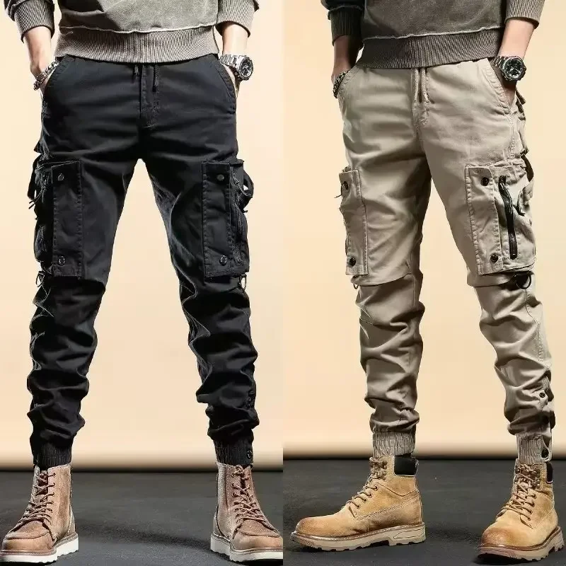 Trendy Men's Cargo Pants Loose Fit Multi-pocket Black Denim Pants Casual Style For Spring Autumn Winter Style Motorcycle