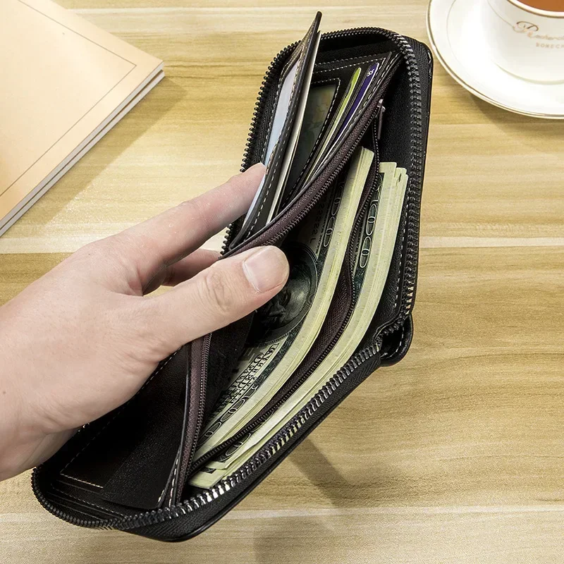 محفظة جلدية للرجال محفظة رجالي فاخرة حاملي بطاقات بسحاب للرجال مع جيب للعملات المعدنية محافظ Rfid هدايا للرجال حقيبة المال