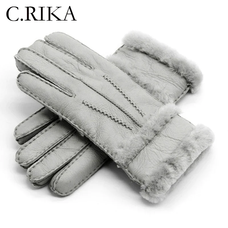 

100% Genuine Sheepskin Leather Gloves Women Winter Autumn Fashion Warm Fleece Snow Mittens Men Outdoor Five Finger Wrist Gloves