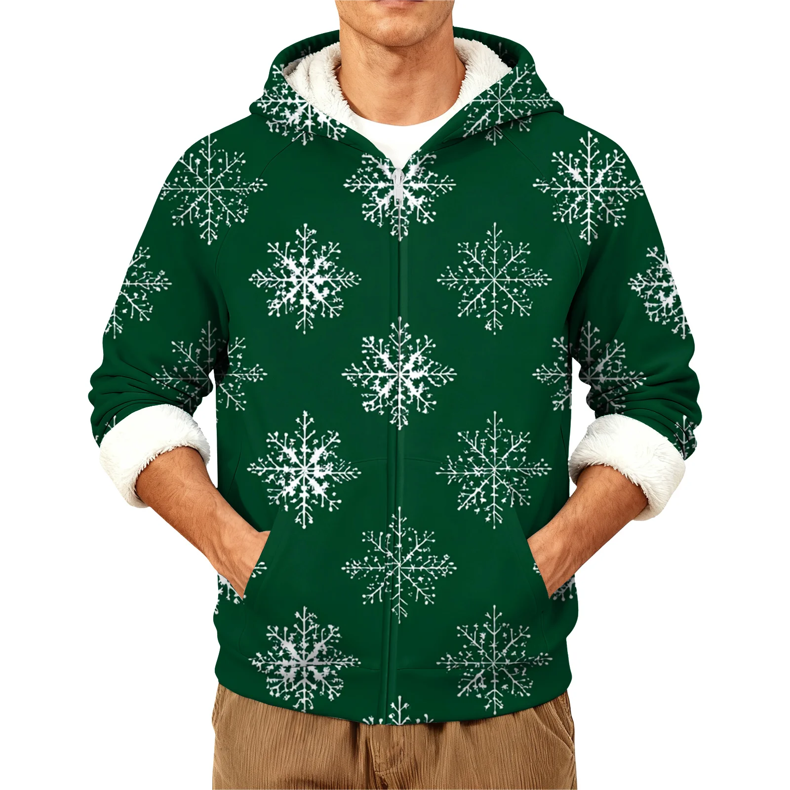 

Warm Coat Printed Christmas Cardigan Style Casual Fleece-Lined Men'S Autumn And Winter Menswear Hooded Jacket Multiple Fashion