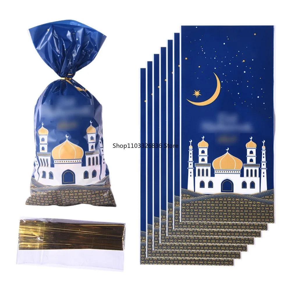 25/50pcs 2025 Eid Mubarak Gift Bags Plastic Candy Cookie Bag Ramadan Kareem Decor Islamic Muslim Party Supplies Eid Gifts Bags