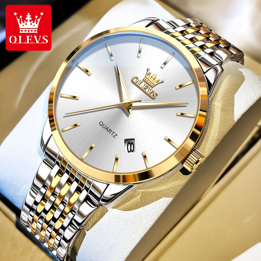 OLEVS Man Sports Watches 2907 New Original Quartz Watch Waterproof Luminous Watches For Man Gifts Steel Strap Reloj