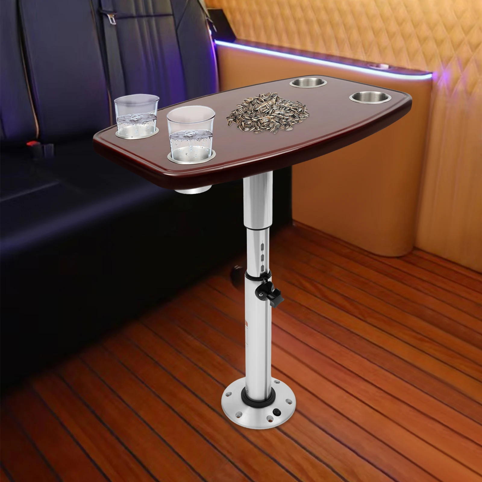  RV Table Ajustable Height RV Table Table with 4 Cup Holders for RV Hostel Cars Sea Boats