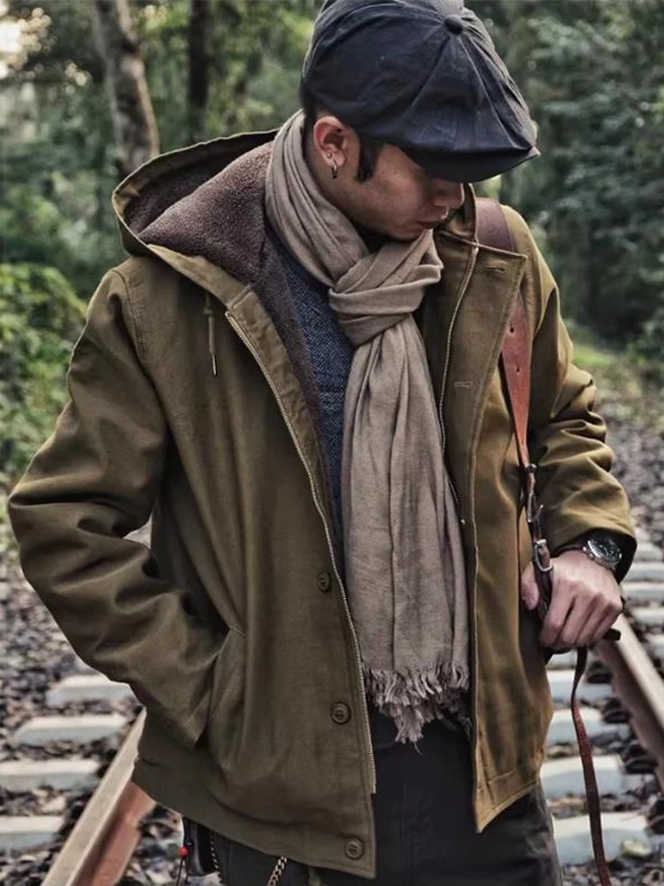 

Мужская утепленная хлопковая куртка Retro N De Jaet с флисовой подкладкой, с капюшоном, из овечьего вельвета, зимняя рабочая одежда, верхняя одежда для активного отдыха