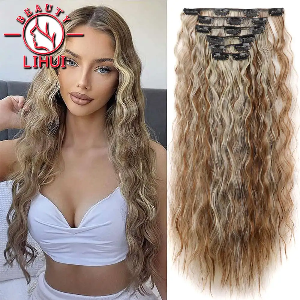 

Long Curl Wave Clip In Hair Extensions 6Pcs/Set 16 Clips High Tempreture Synthetic Hairpiece Clip In Hair Extensions 24Inch