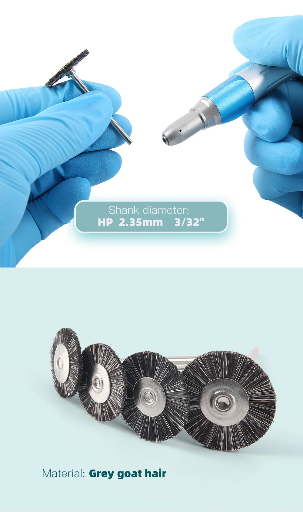 10 Stück Dental-Polierbürsten, weiß/grau, Ziegenhaar, 17/19/22/25 mm, extra weich, für Zahnarzt-Polierer mit niedriger Drehzahl – Detail 16