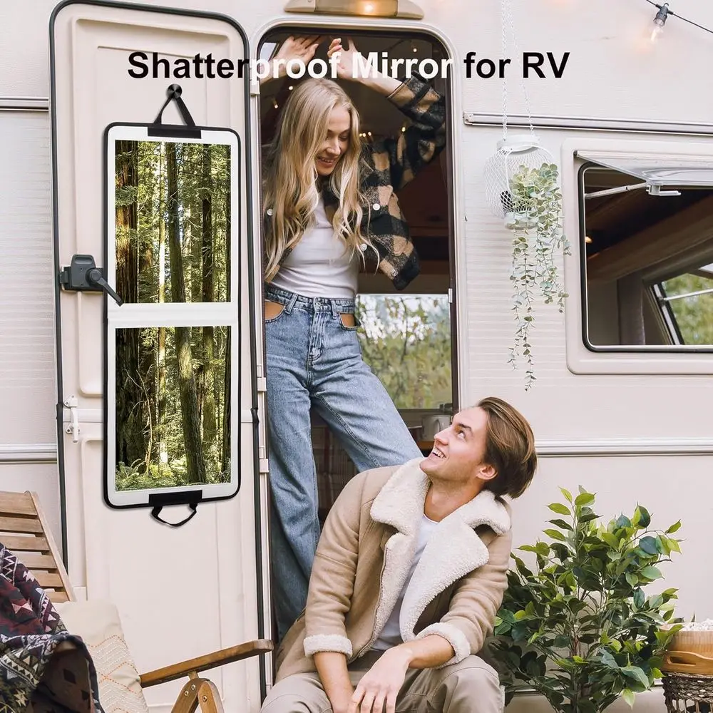 مرآة قابلة للطي كاملة الطول مقاومة للكسر، مقاس 33 × 13، باللون الأبيض، مثالية لغرف الضيوف والمركبات الترفيهية #6