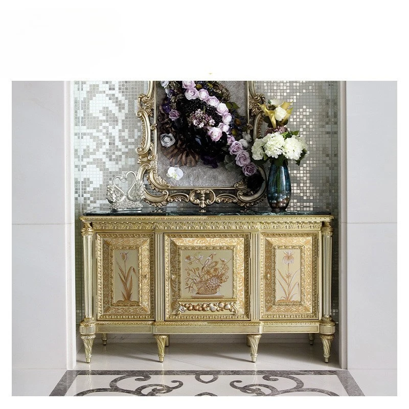 

European Gold Entrance Cabinet Carved Living Room Screen Cabinet Storage Cabinet Furniture
