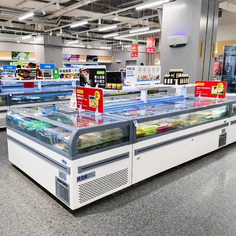 Floor Mount Large Display Area New Design Customized Supermarket Glass Door Chest Freezer For Meat Frozen Food