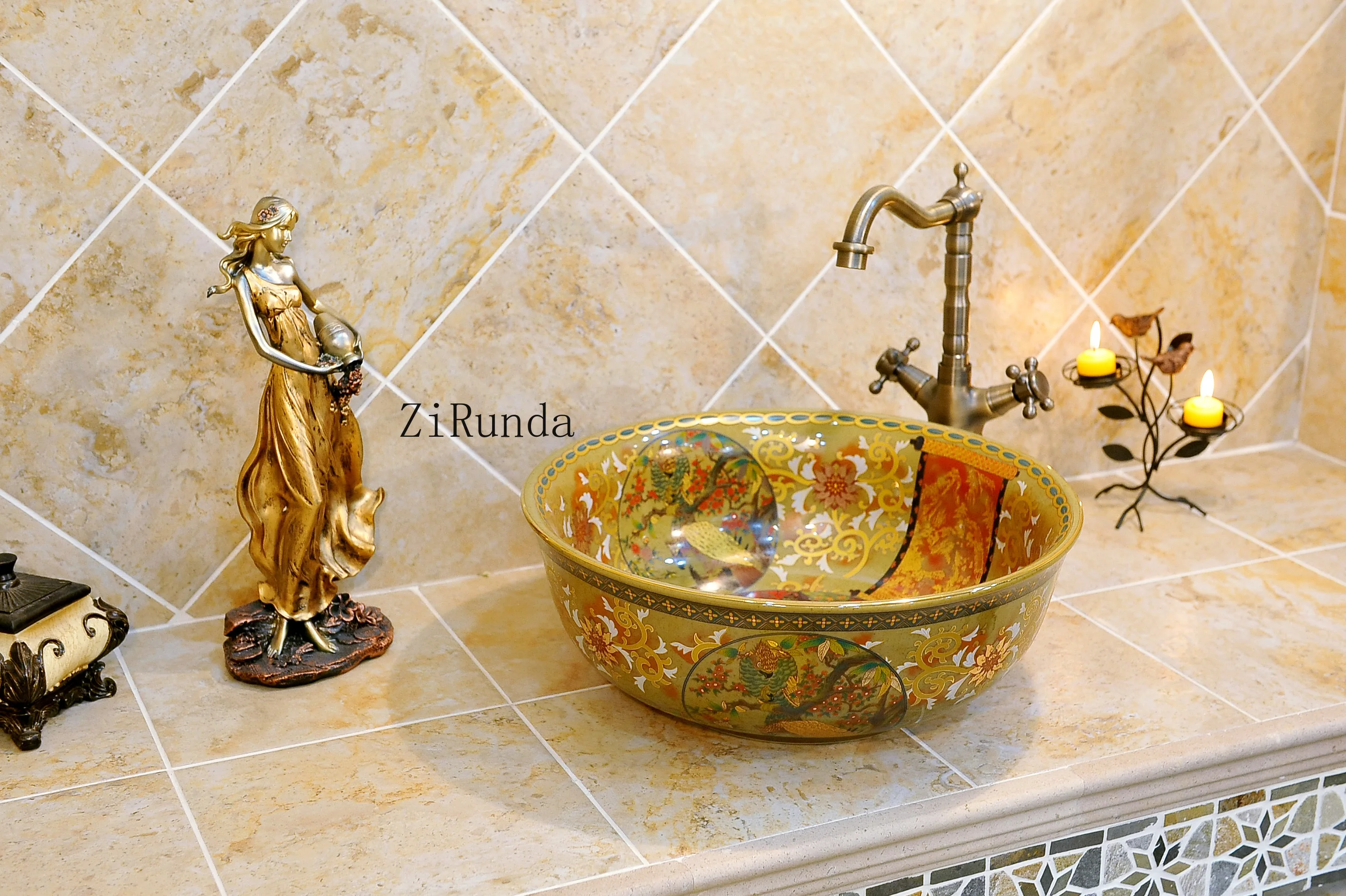 Luxury Retro European Style Ceramic Porcelain Countertop Wash Basin Bathroom Vessel Sink Vanity Bowl