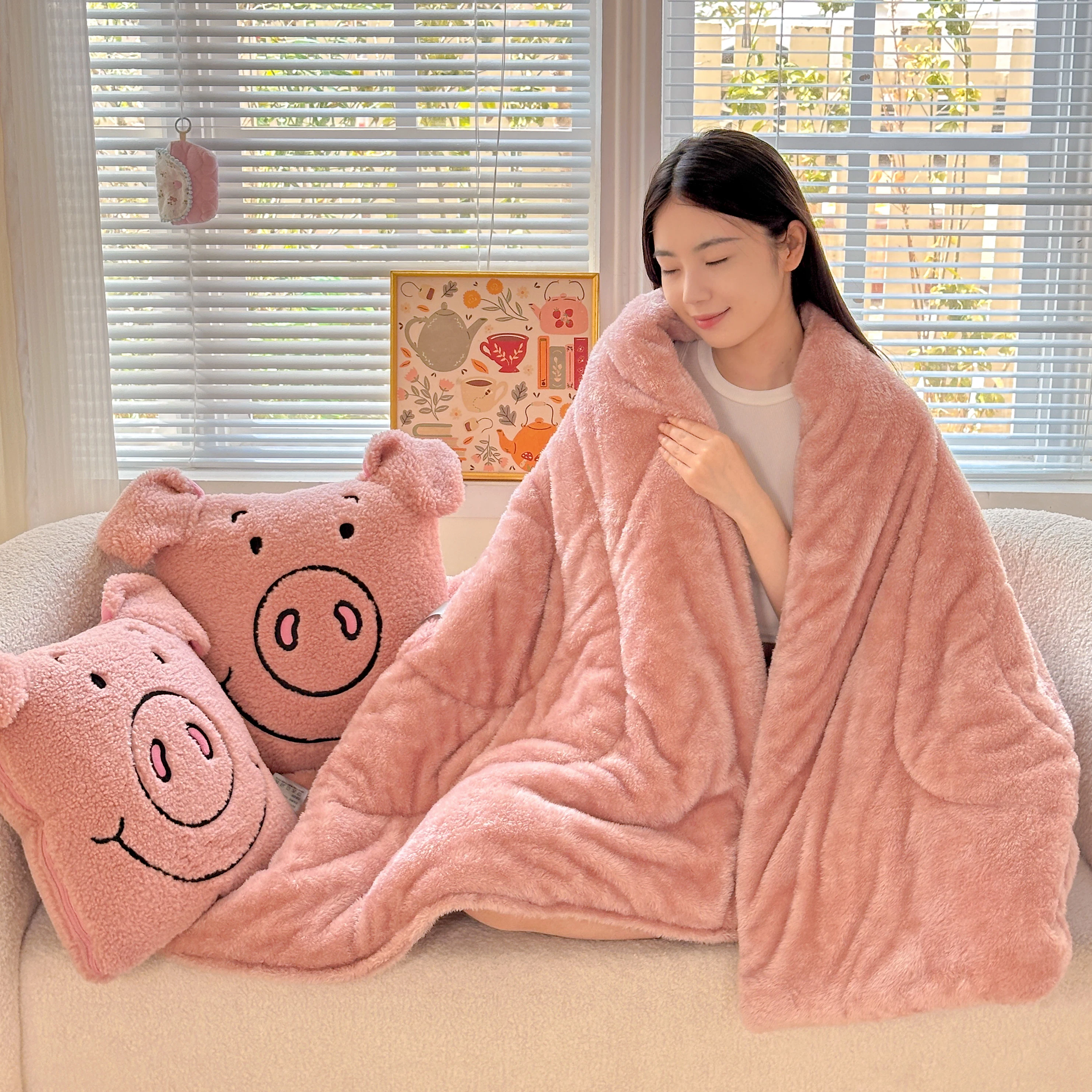 

Мягкая подушка-плед «Милый поросенок» для дивана, автомобиля, офиса, для сна, декора дома, квадратная, мультяшная, аниме, для гостиной