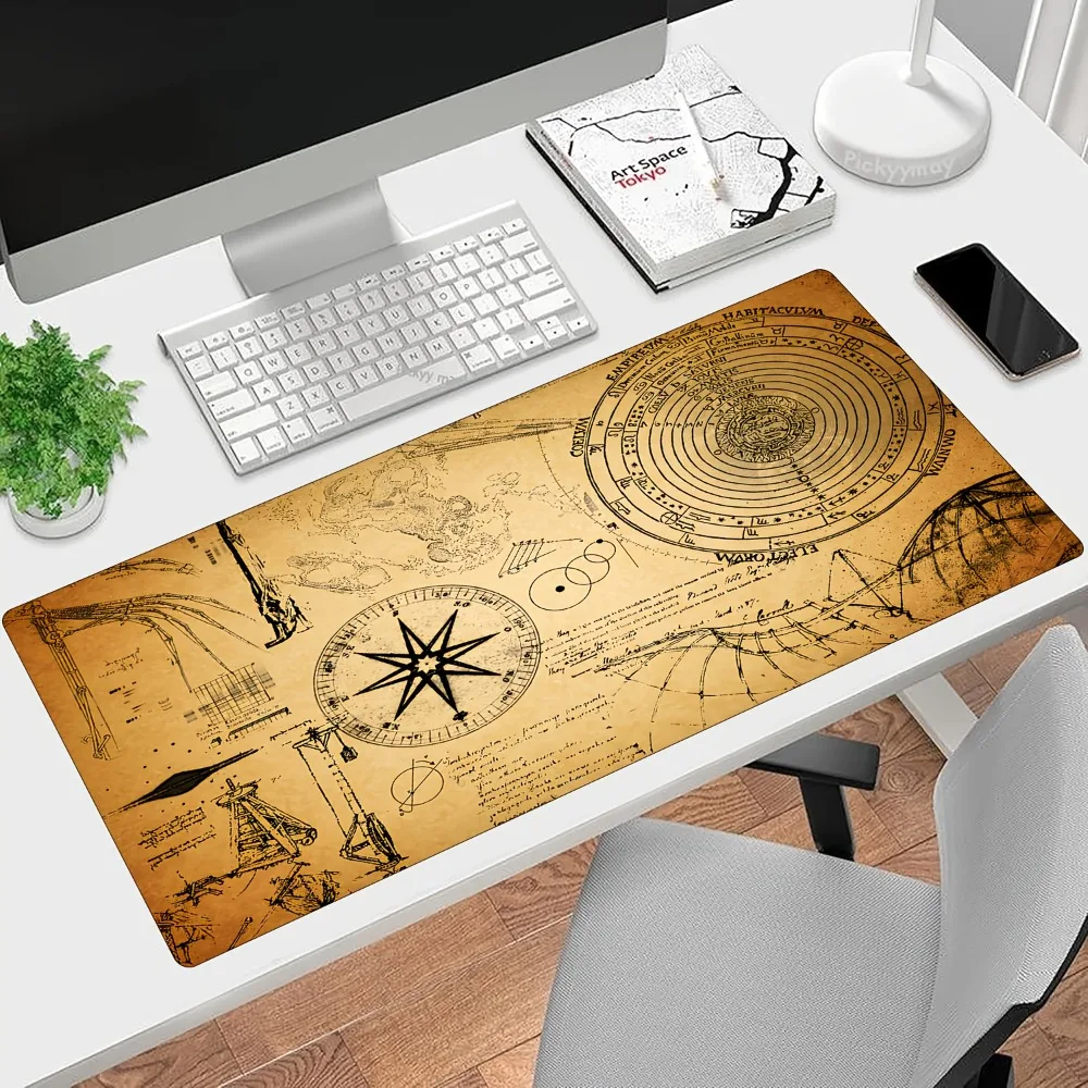 CIFBUY Mouse Pad Large Desk Mat Non-Slip Base Stitched Edge Vintage Compass Map Pattern For Gaming Office Home Computer Keyboard