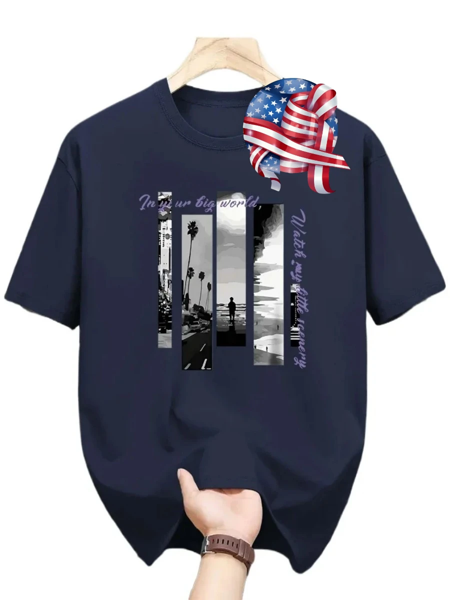 

Summer Fashionable 100%cotton Crew Neck T-Shirt - Men's Casual Short-Sleeve Tee with Seaside Letter Print.