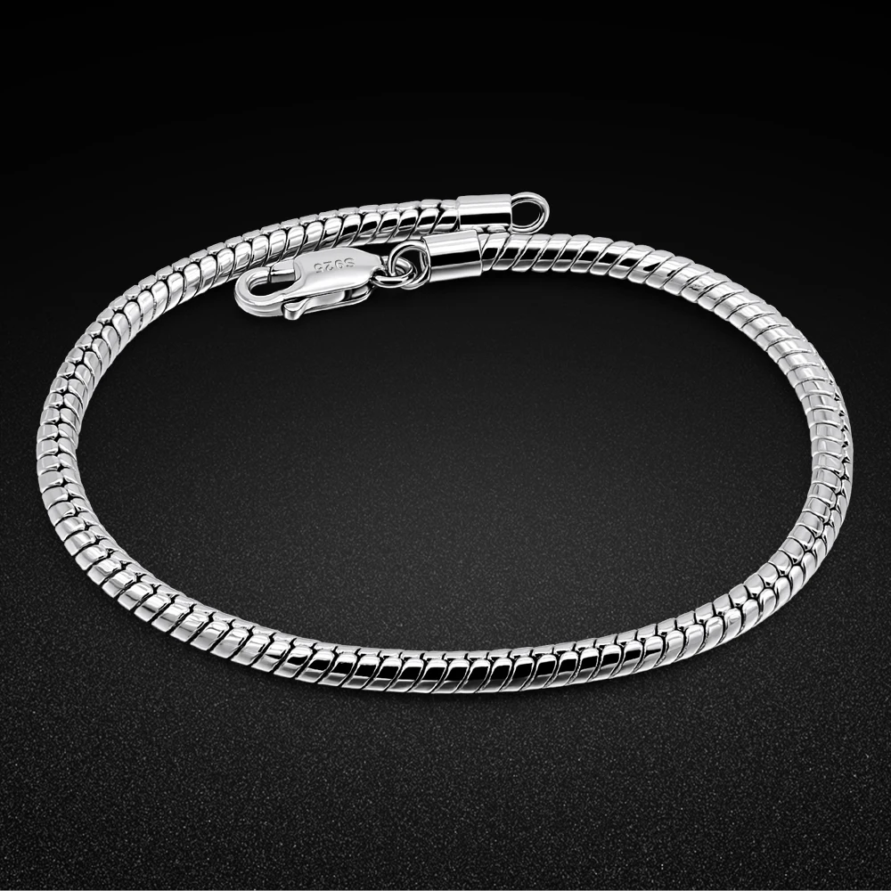 4mm Snake Chain Bracelet 925 Sterling Silver Minimalist Charm Statement Jewelry for Men And Women Fine Bangles Accessory