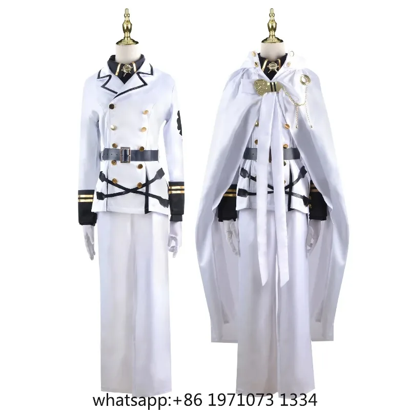 Anime Seraph of The End Mikaela Hyakuya Cosplay Costume White Windbreaker Cloak Uniform Halloween Party Carnival Clothing