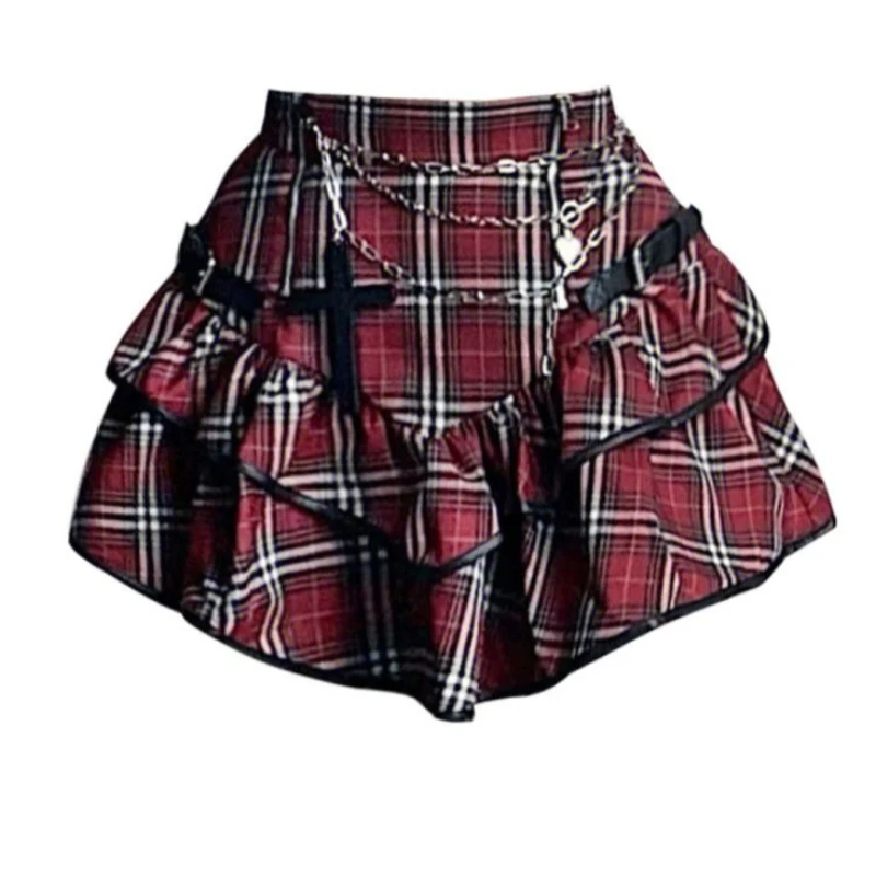 

American Retro Plaid Cake Short Skirt Female Y2K Light Punk Versatile Sweet Cool Girl Skirt Cool and Youthful Simple Commuting