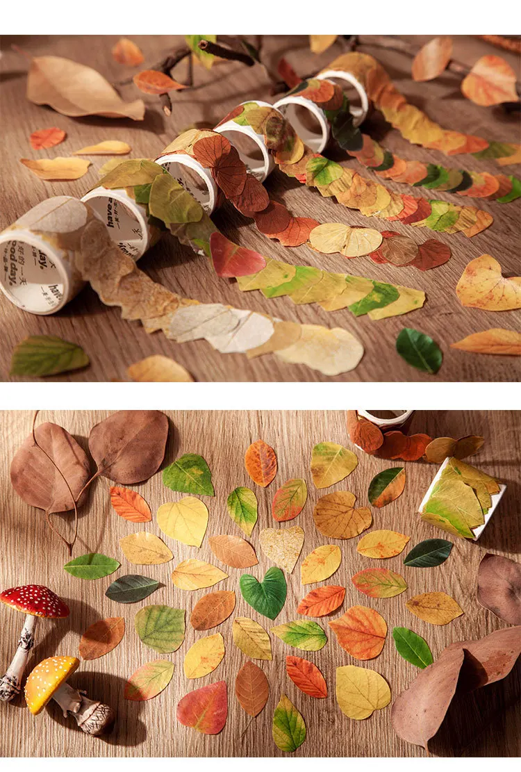50 Stück gelbe Herbstblätter-Serie, kreative Pflanzenaufkleber für die Handkonto-Dekoration – Detail 2