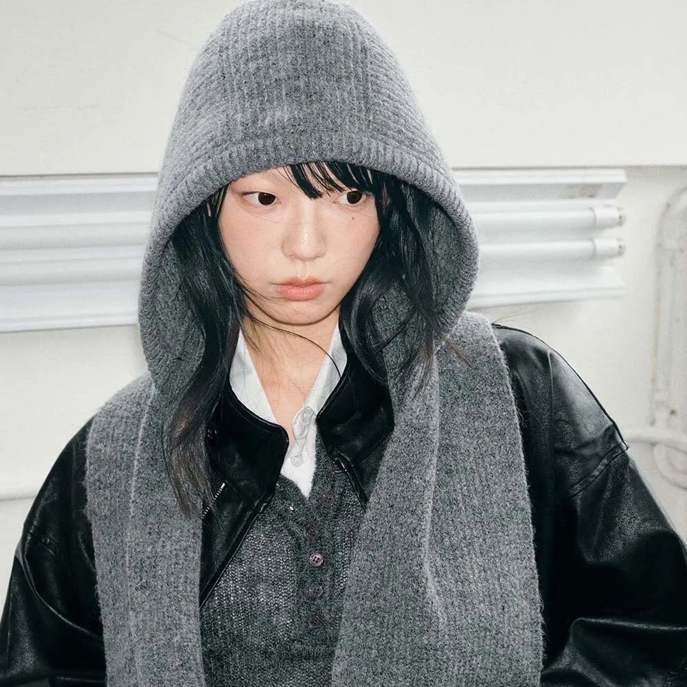 Вязаная шапка с капюшоном из акриловых волокон, мягкая защита ушей, шейный воротник, шапочки, утолщенная однотонная зимняя шейная шапка, женская шапка