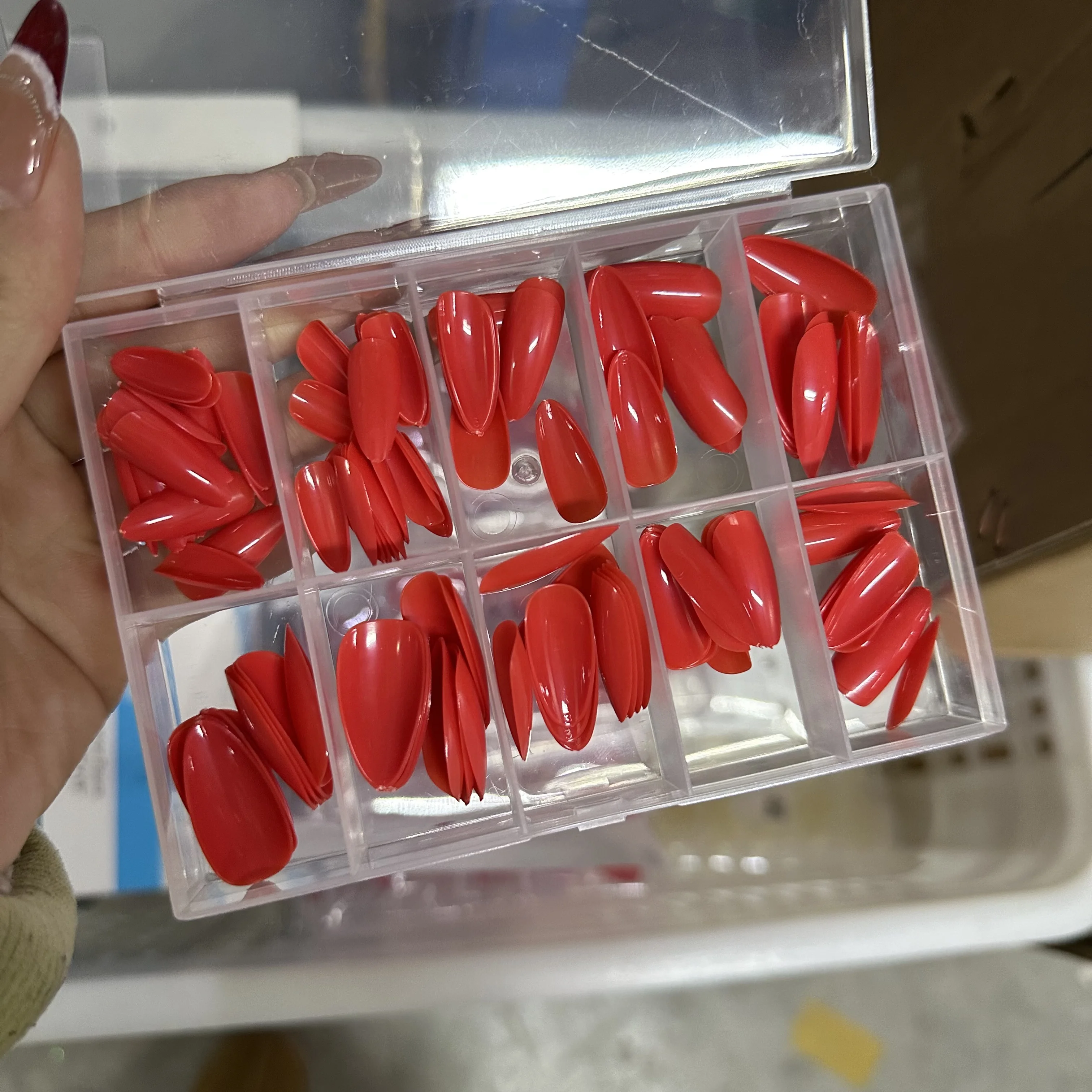 120 pezzi di media lunghezza stampa di mandorle sulle unghie finitura lucida bianco rosso francese punte per unghie finte copertura completa unghie finte estensioni delle unghie