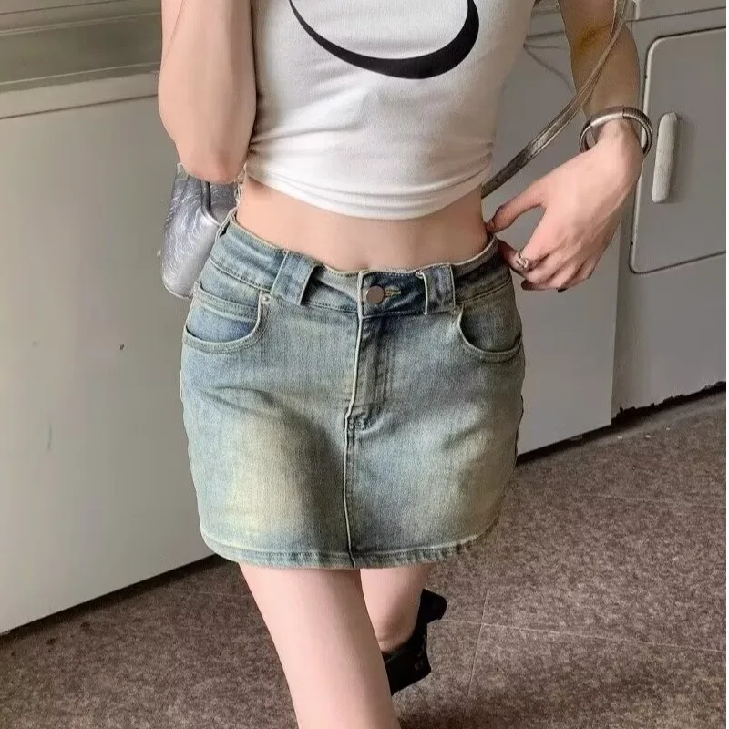 Vintage Light Wash High Waist Denim Mini Skirt Women Classic Pocket Straight Jean Micro Skirt ﻿ - view 4