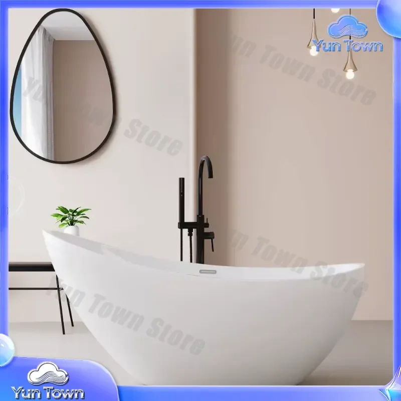 Modern Luxury White Acrylic Standing Bathtub for Hotel Bathroom Soaking Whirlpool Tub with Drain and Faucet Included