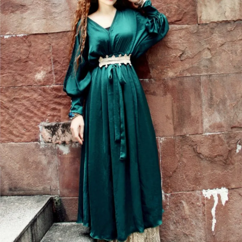 

European Style Vintage Court Style Silk Dress Long Sleeve Autumn Women