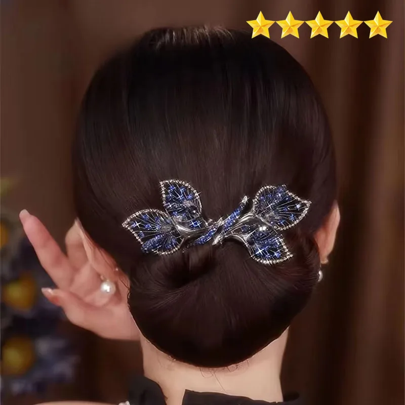 【Hot sales】Light Luxury Hair Accessories Zircon Shiny Curling Iron Butterfly Elegant Flowers Lazy Twist Clip Hair Magic